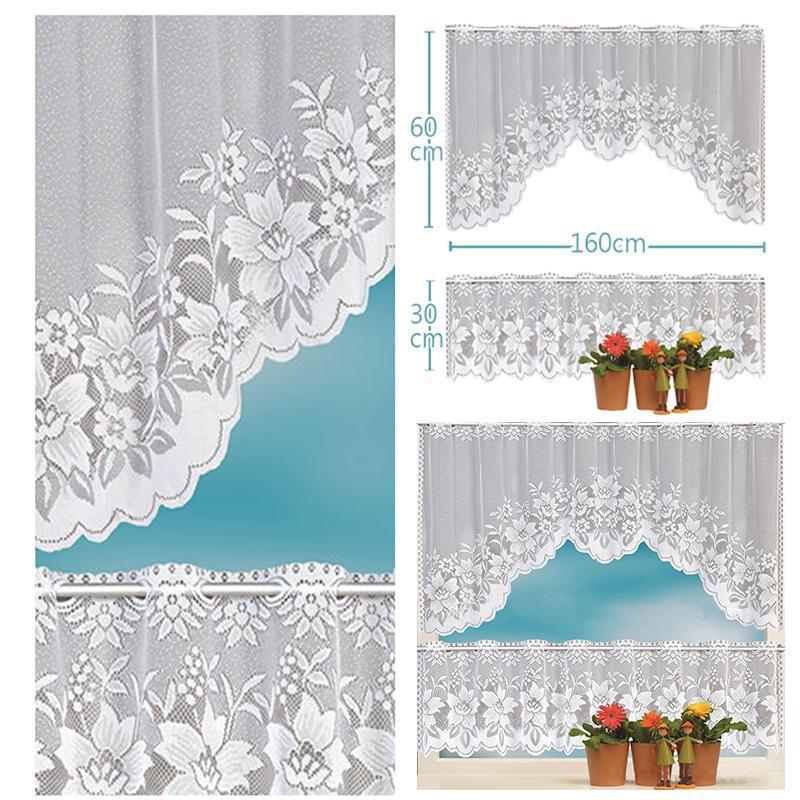 2Pcs/Set White Lace Kitchen Home Window Cafe Curtain W Scallope Edge 160Cm Wide V528-CURTAIN-2PCS-17956