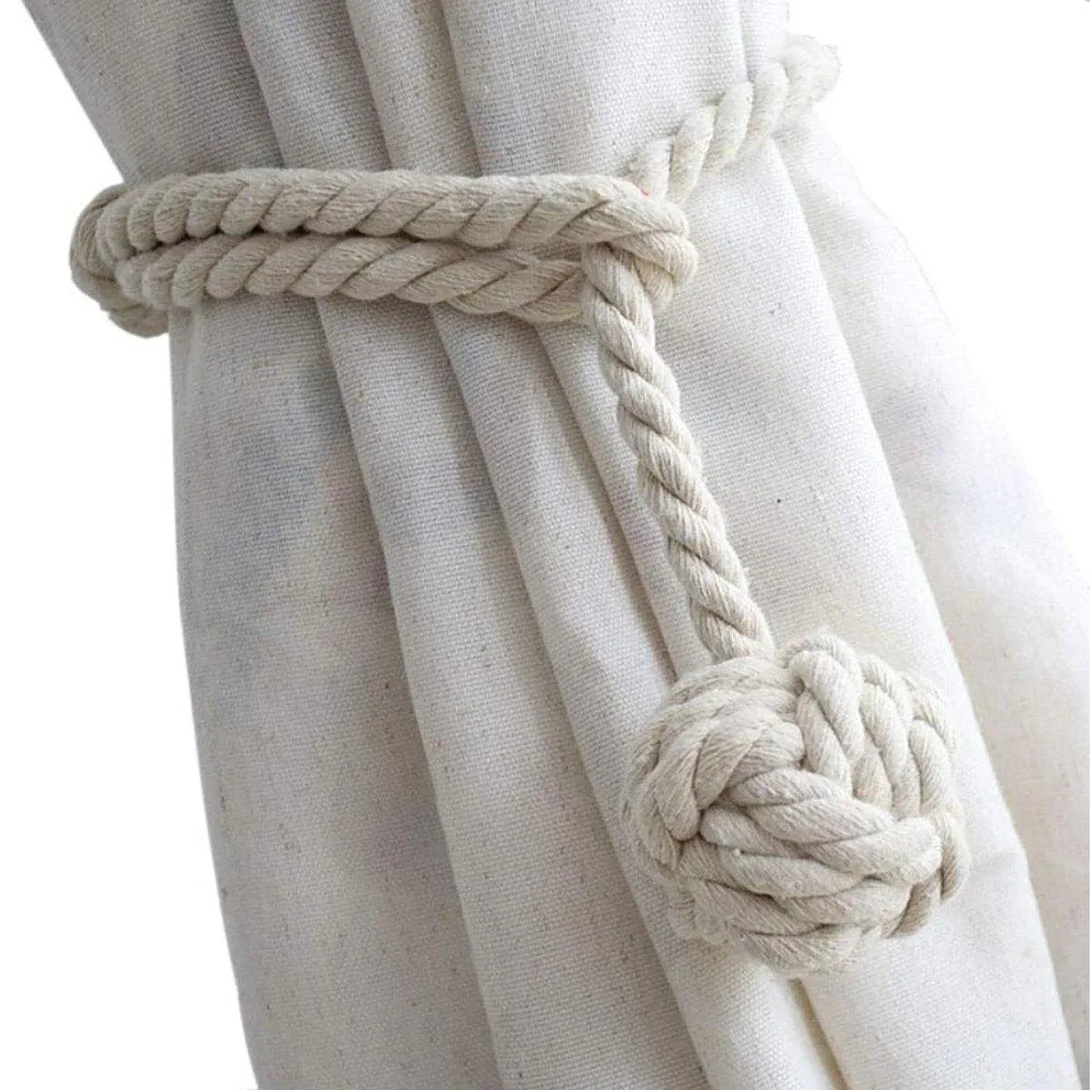 1pair Braided Cotton Curtain Tiebacks No Hole Curtain Holdbacks Hanging Balls - Beige V528-CURTAIN-TIE-2PCS-BEIGE-336428
