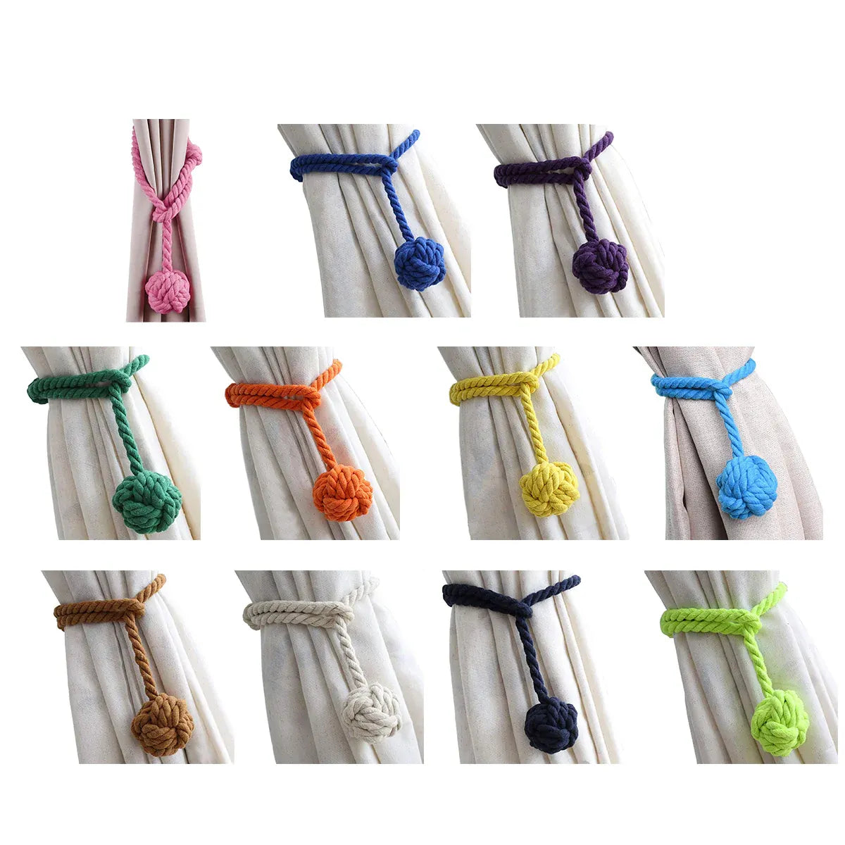1pair Braided Cotton Curtain Tiebacks No Hole Curtain Holdbacks Hanging Balls - Beige V528-CURTAIN-TIE-2PCS-BEIGE-336428