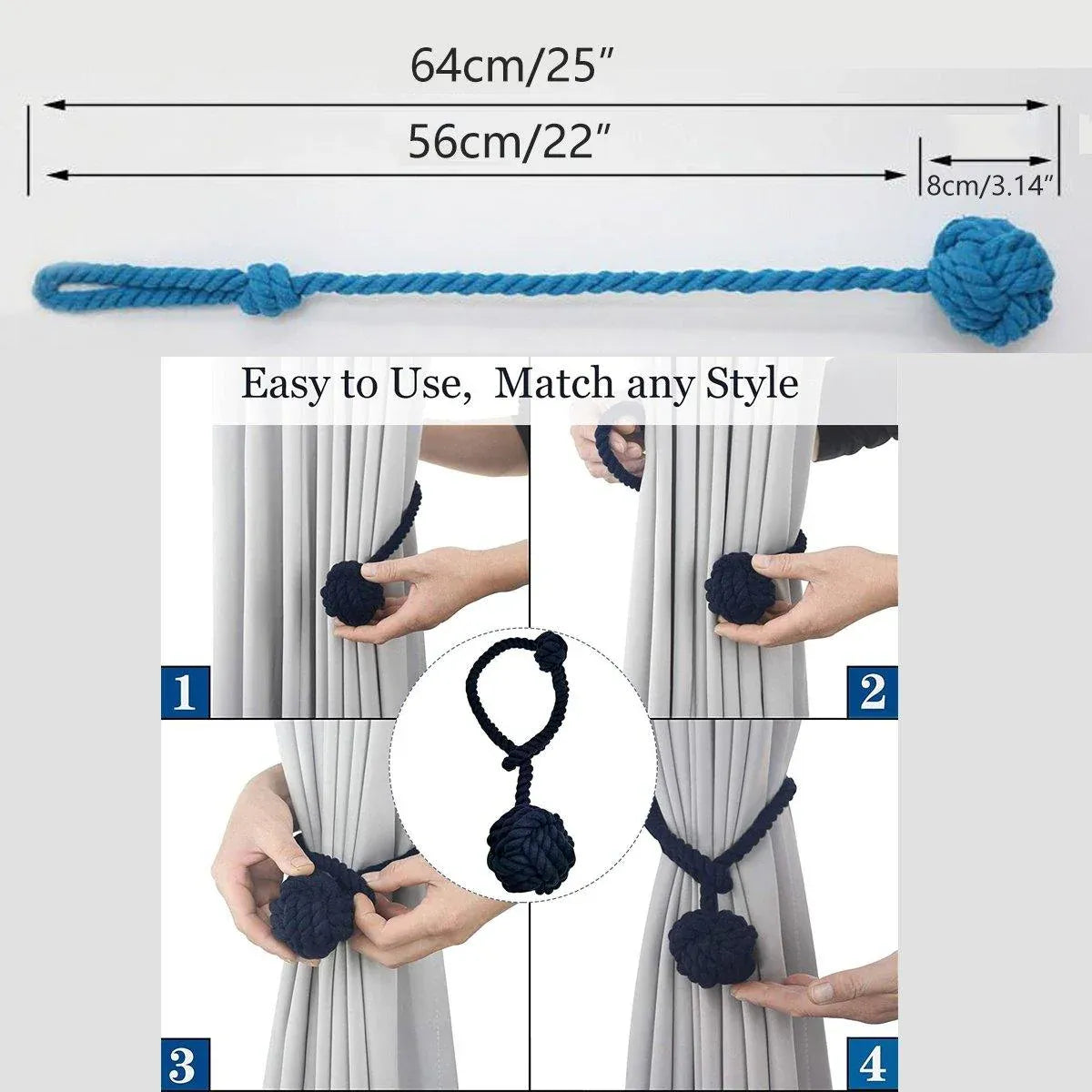 1pair Braided Cotton Curtain Tiebacks No Hole Curtain Holdbacks Hanging Balls - Beige V528-CURTAIN-TIE-2PCS-BEIGE-336428