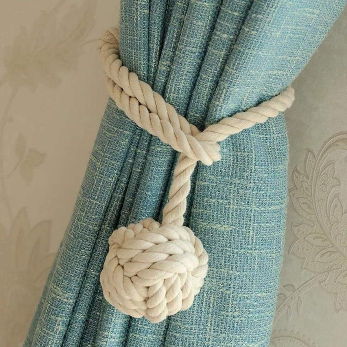 1pair Braided Cotton Curtain Tiebacks No Hole Curtain Holdbacks Hanging Balls - Beige V528-CURTAIN-TIE-2PCS-BEIGE-336428