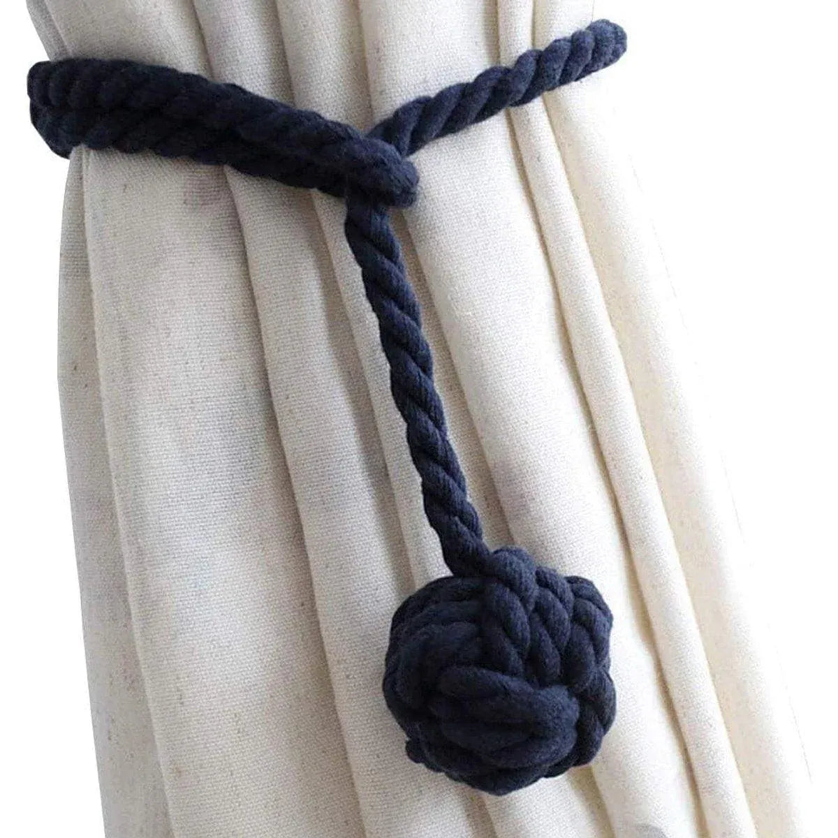 1pair Braided Cotton Curtain Tiebacks No Hole Curtain Holdbacks Hanging Balls - Navy V528-CURTAIN-TIE-2PCS-NAVY-403625