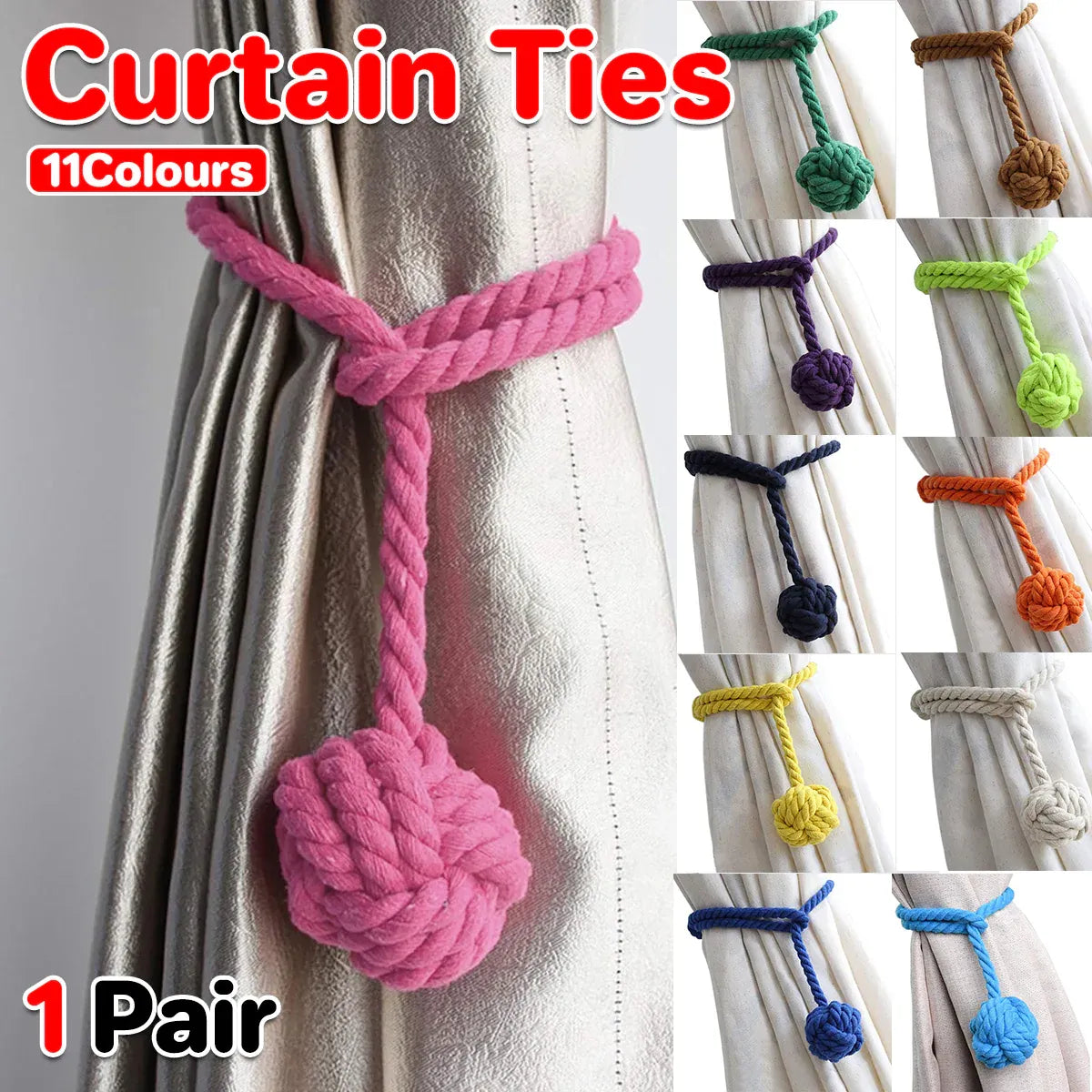 1pair Braided Cotton Curtain Tiebacks No Hole Curtain Holdbacks Hanging Balls - Navy V528-CURTAIN-TIE-2PCS-NAVY-403625