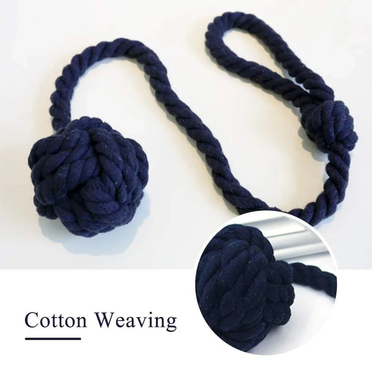 1pair Braided Cotton Curtain Tiebacks No Hole Curtain Holdbacks Hanging Balls - Navy V528-CURTAIN-TIE-2PCS-NAVY-403625