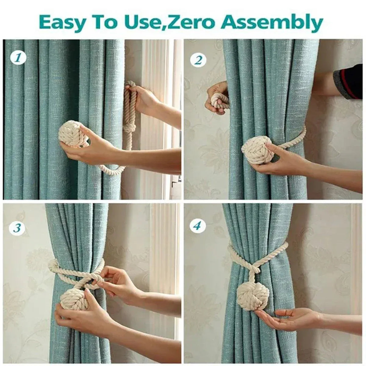 1pair Braided Cotton Curtain Tiebacks No Hole Curtain Holdbacks Hanging Balls - Navy V528-CURTAIN-TIE-2PCS-NAVY-403625