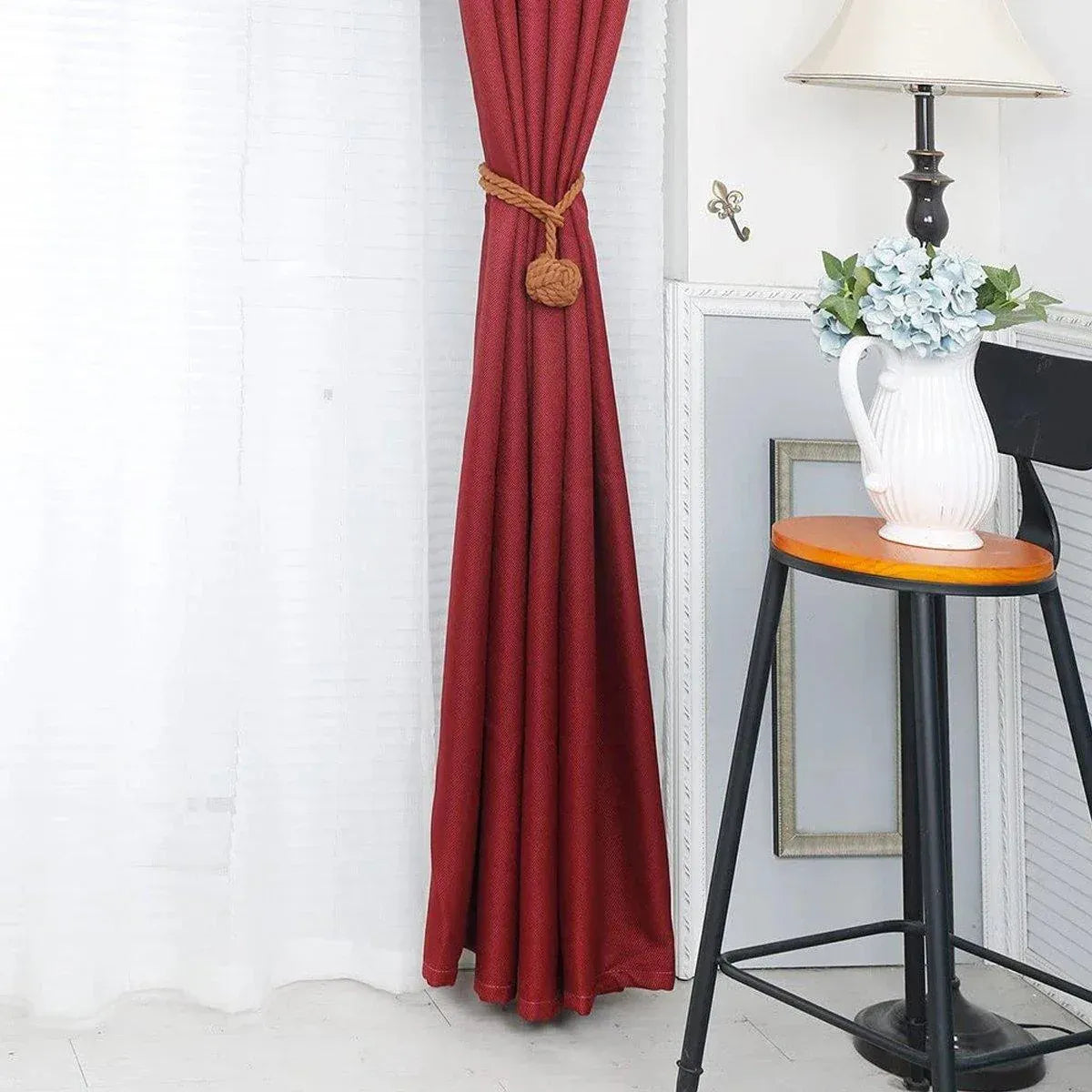 1pair Braided Cotton Curtain Tiebacks No Hole Curtain Holdbacks Hanging Balls - Navy V528-CURTAIN-TIE-2PCS-NAVY-403625
