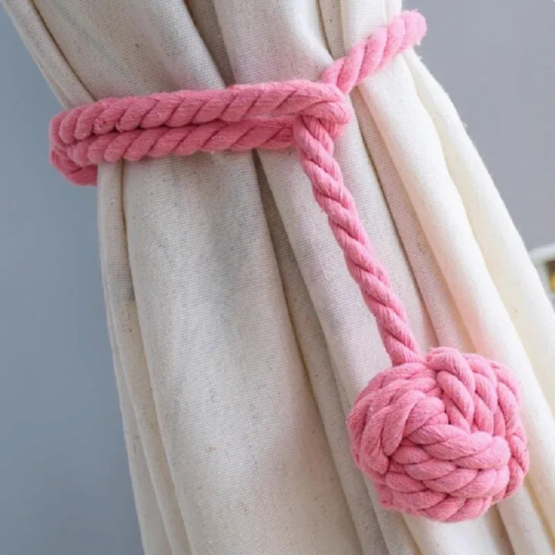 1pair Braided Cotton Curtain Tiebacks No Hole Curtain Holdbacks Hanging Balls - Pink V528-CURTAIN-TIE-2PCS-PINK-488936