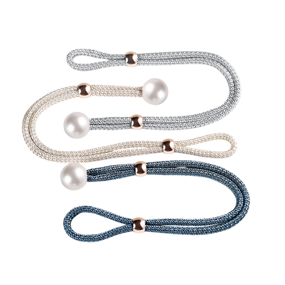 Curtain Tiebacks Pearl Strap Set 3 Pairs Decorative Buckle Holder Rings Hooks - Blue V528-CURTAIN-TIE-BLUE-3PAIR-796124