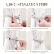 Curtain Tiebacks Pearl Strap Set 3 Pairs Decorative Buckle Holder Rings Hooks - Grey V528-CURTAIN-TIE-GREY-3PAIR-144022