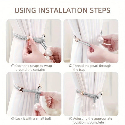 Curtain Tiebacks Pearl Strap Set 3 Pairs Decorative Buckle Holder Rings Hooks - Grey V528-CURTAIN-TIE-GREY-3PAIR-144022