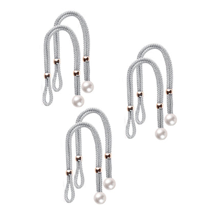 Curtain Tiebacks Pearl Strap Set 3 Pairs Decorative Buckle Holder Rings Hooks - Grey V528-CURTAIN-TIE-GREY-3PAIR-144022