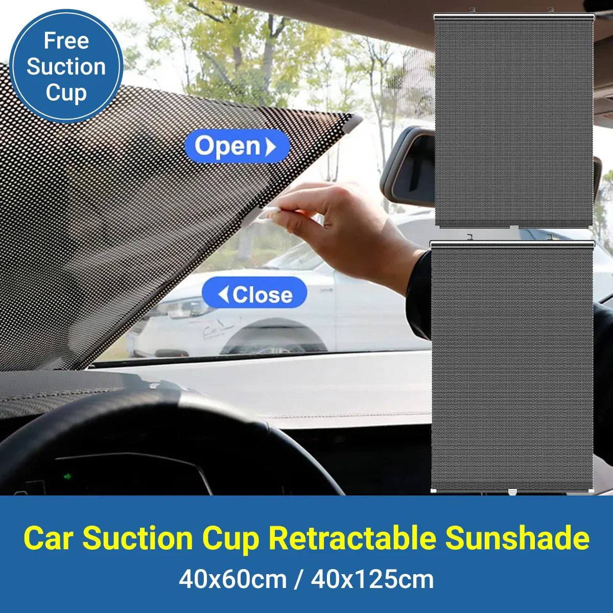 Car Window Sun Shade Retractable Side Visor Shield Cover Roll Curtain For Auto Use - 40x60cm V528-CURTAINS-40-60CM-680667