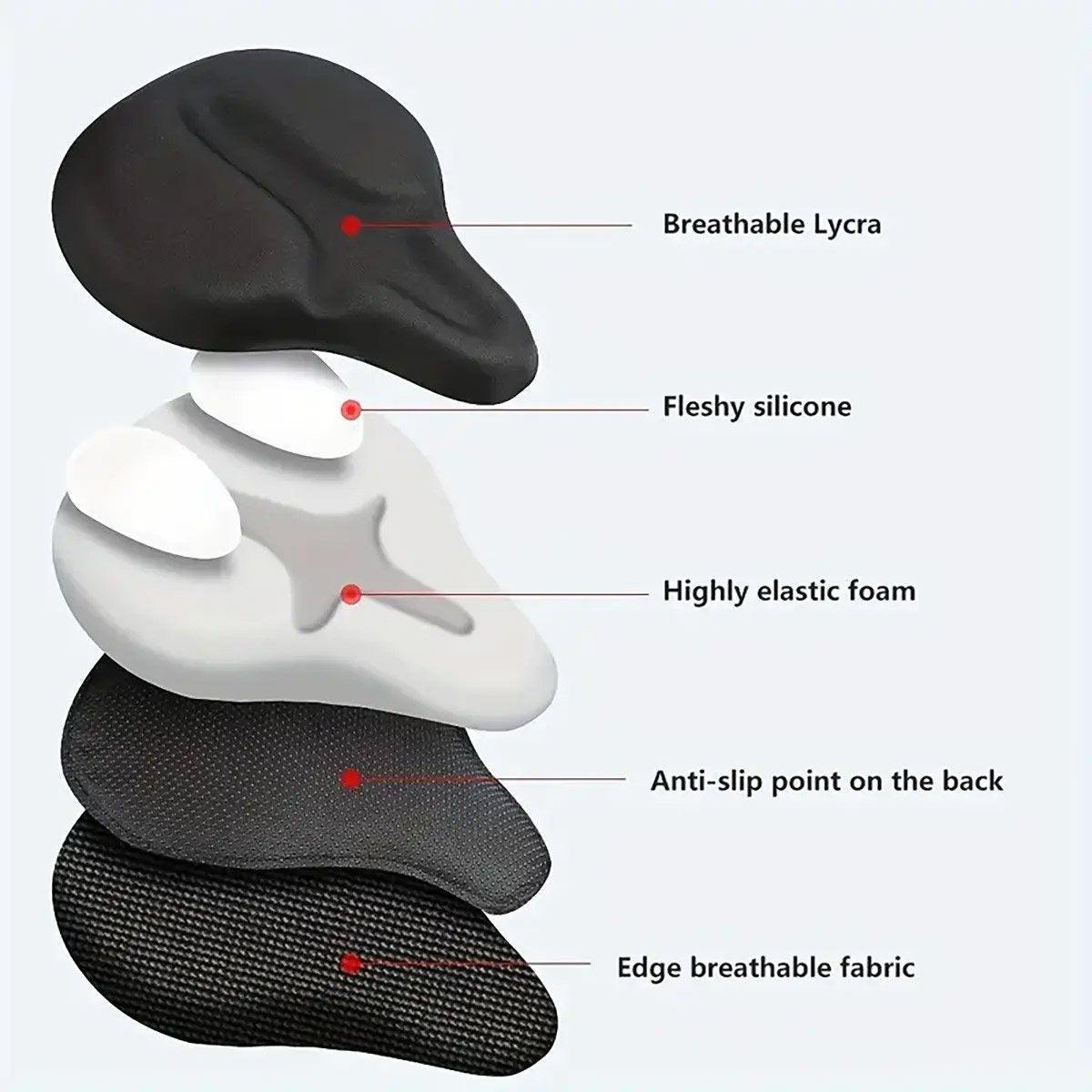 Soft Silicone Bicycle Seat Cover Comfortable Mountain Bike Cushion Thickened V528-CUSHION-COVER-BLACK-916938