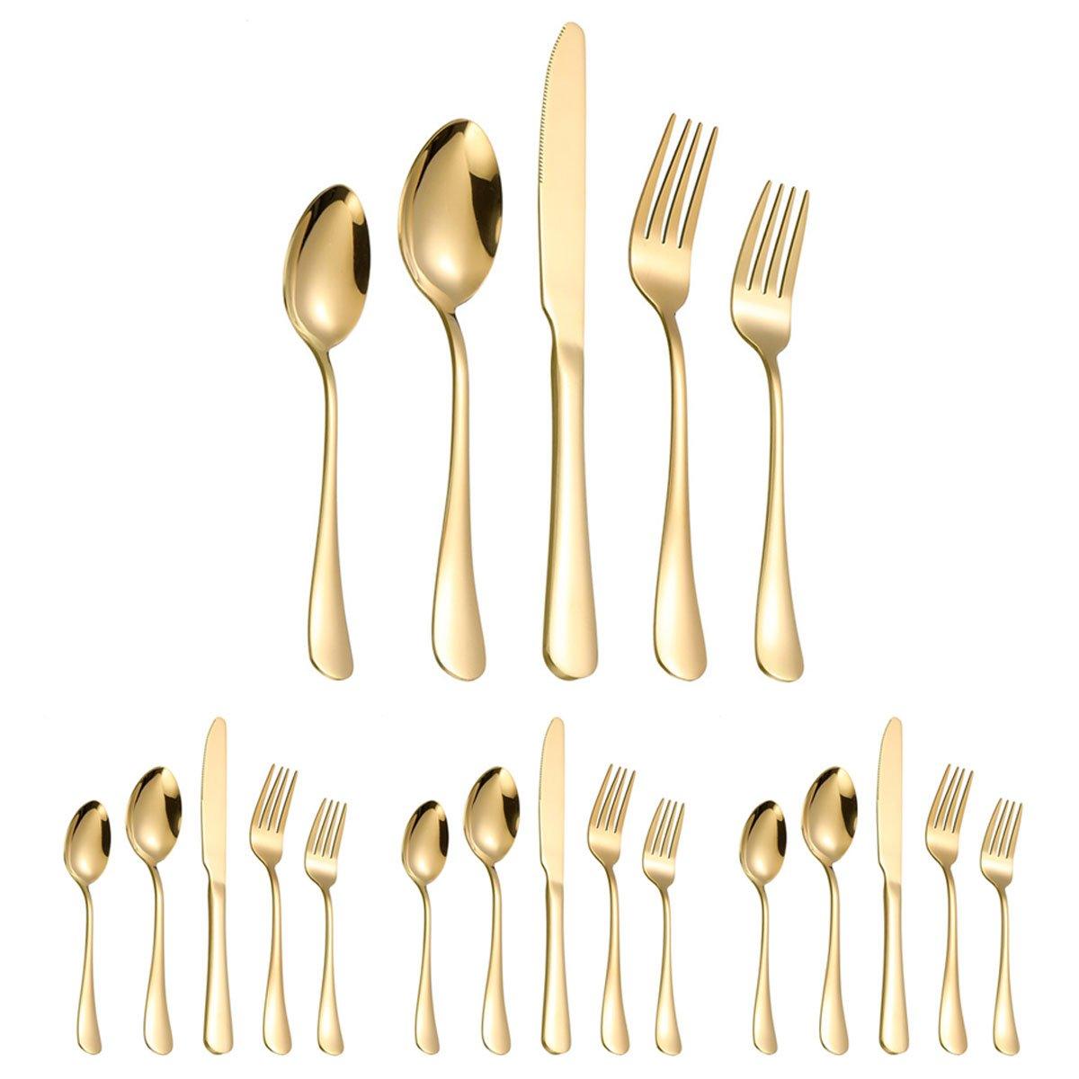 20/40pcs Stainless Steel Cutlery Set Knife Fork Spoon Western Hotel Tableware - Golden-20pcs V528-CUTLERY-GOLDEN-20PCS-452516