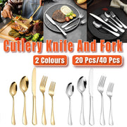 20/40pcs Stainless Steel Cutlery Set Knife Fork Spoon Western Hotel Tableware - Golden-40pcs V528-CUTLERY-GOLDEN-40PCS-668625