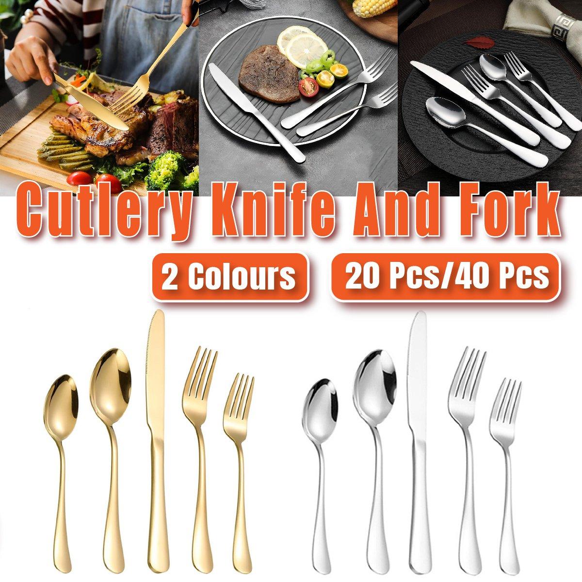 20/40pcs Stainless Steel Cutlery Set Knife Fork Spoon Western Hotel Tableware - Silver-40pcs V528-CUTLERY-SILVER-40PCS-271047
