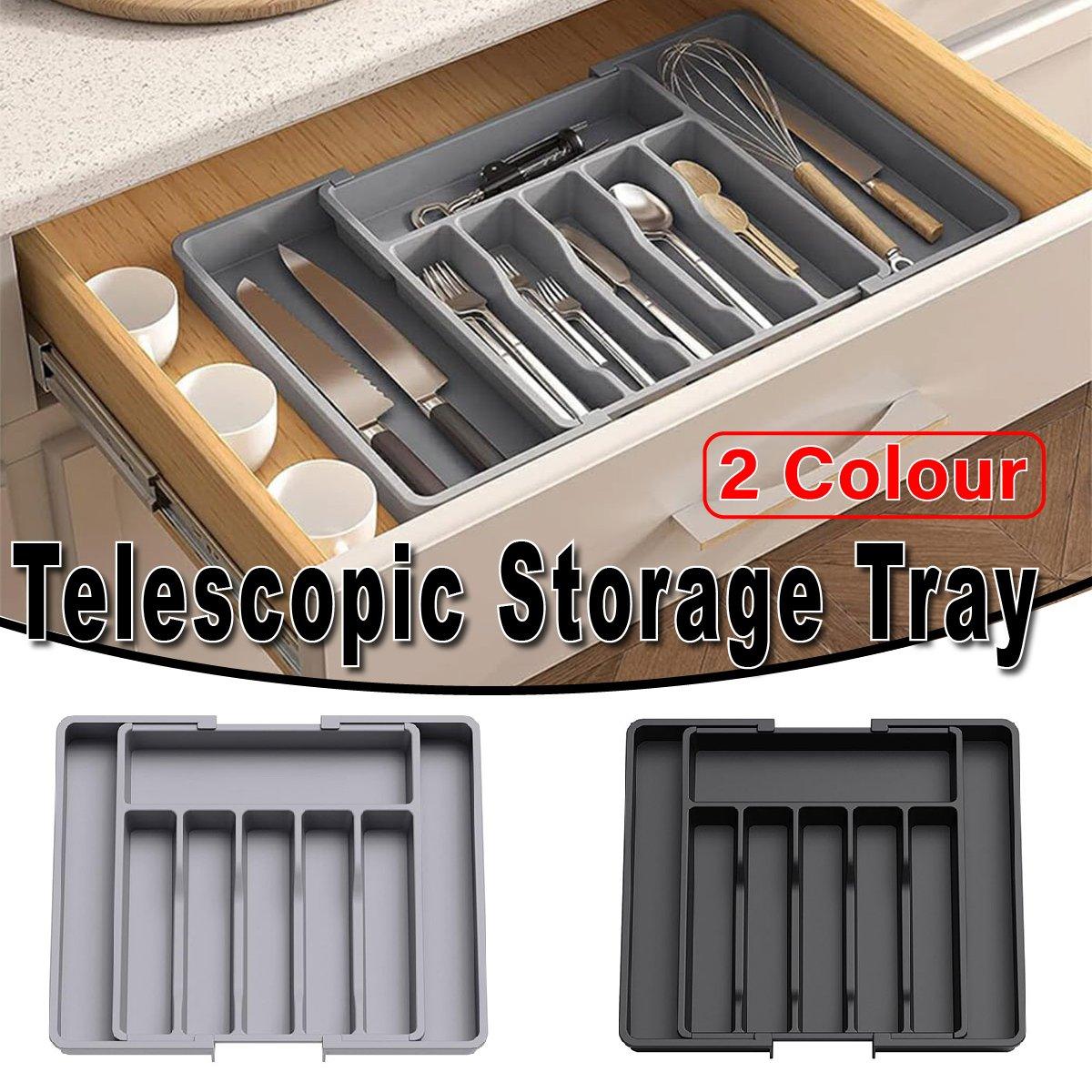 Extendable Cutlery Storage Box Household Portable Retractable Tray Organizer - Black V528-CUTLERY-TRAY-BLACK-732799