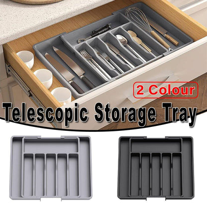 Extendable Cutlery Storage Box Household Portable Retractable Tray Organizer - Black V528-CUTLERY-TRAY-BLACK-732799