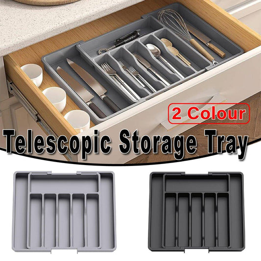 Extendable Cutlery Storage Box Household Portable Retractable Tray Organizer - Black V528-CUTLERY-TRAY-BLACK-732799