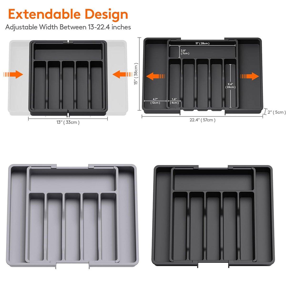 Extendable Cutlery Storage Box Household Portable Retractable Tray Organizer - Black V528-CUTLERY-TRAY-BLACK-732799