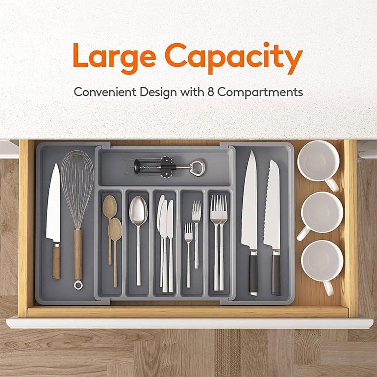 Extendable Cutlery Storage Box Household Portable Retractable Tray Organizer - Black V528-CUTLERY-TRAY-BLACK-732799