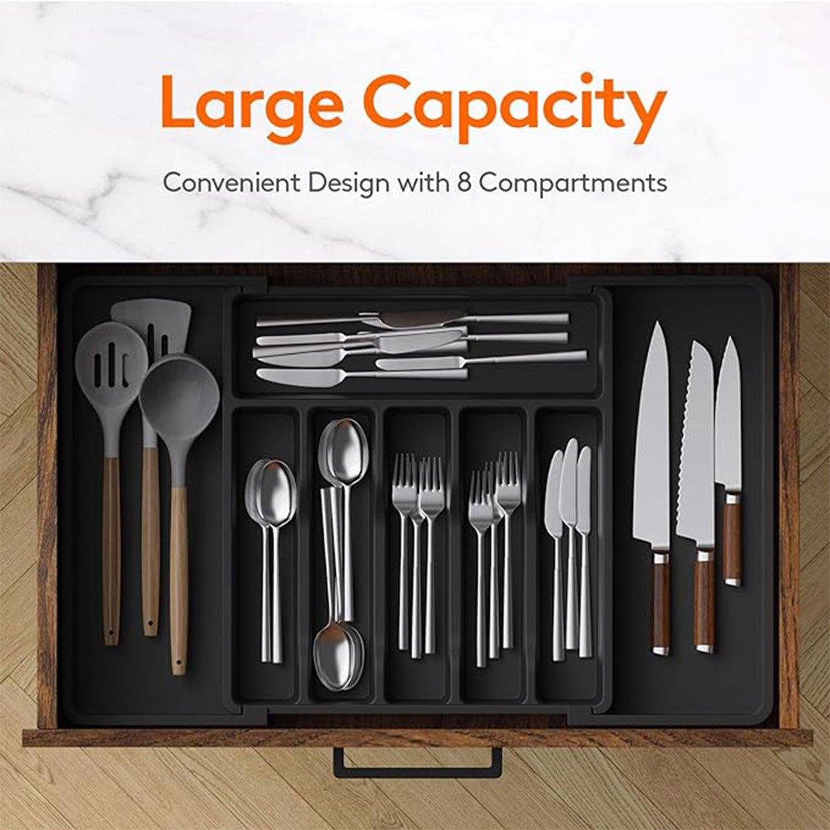 Extendable Cutlery Storage Box Household Portable Retractable Tray Organizer - Black V528-CUTLERY-TRAY-BLACK-732799