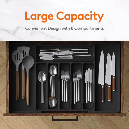 Extendable Cutlery Storage Box Household Portable Retractable Tray Organizer - Black V528-CUTLERY-TRAY-BLACK-732799