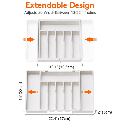 Portable Tableware Storage Box Telescopic Household Storage Tray Organizer V528-CUTLERY-TRAY-WHITE-694879
