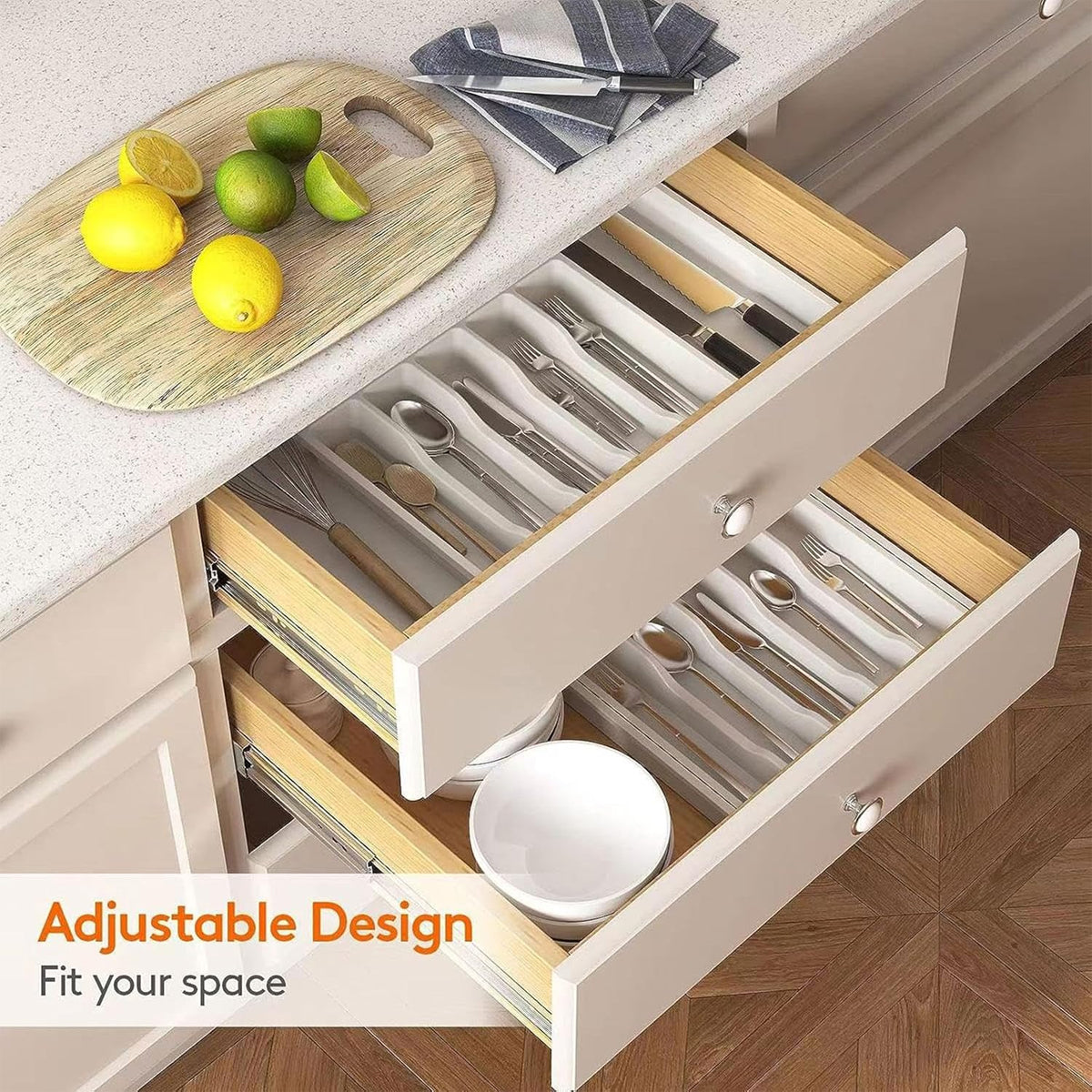 Portable Tableware Storage Box Telescopic Household Storage Tray Organizer V528-CUTLERY-TRAY-WHITE-694879