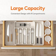 Portable Tableware Storage Box Telescopic Household Storage Tray Organizer V528-CUTLERY-TRAY-WHITE-694879