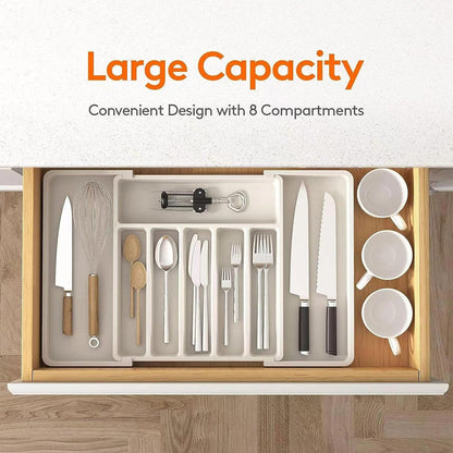Portable Tableware Storage Box Telescopic Household Storage Tray Organizer V528-CUTLERY-TRAY-WHITE-694879