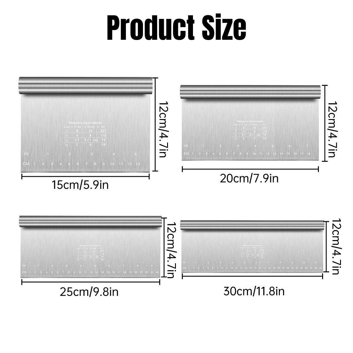 Stainless Steel Dough Cutter Knife Measurement Scraper Pastry Baking Tool - 30cm