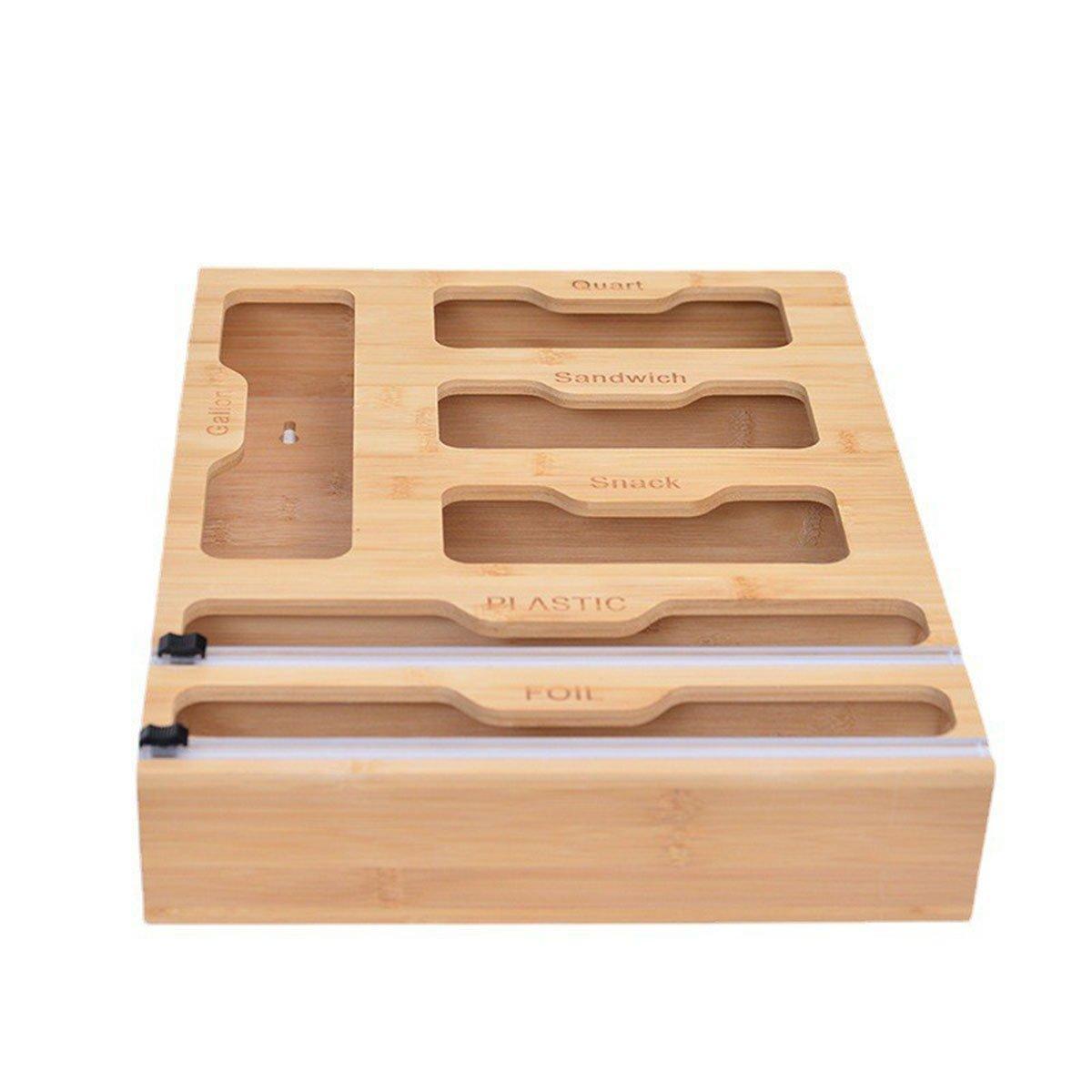 Bamboo Kitchen Storage Box for Plastic Wrap Tin Foil Paper Cutter with Lid V528-CUTTING-BOX-284854