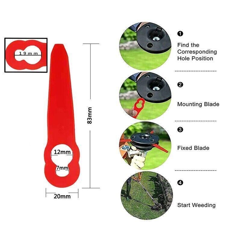 Grass Trimmer Plastic Blades Part Cutter Replace Acc Crop For Ozito Bosh Kuller - 100PCS