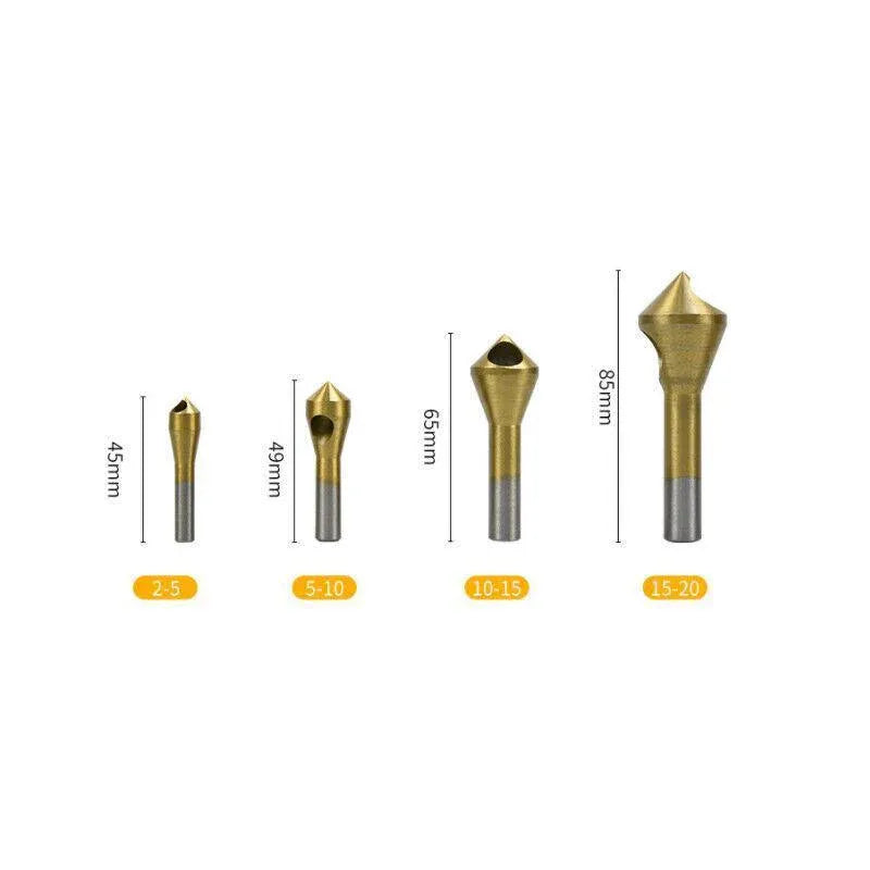 4PCS HSS Countersink Chamfer Drill Bit Set Titanium Coated Deburring Tools V528-CUTTINGDRILL-312424