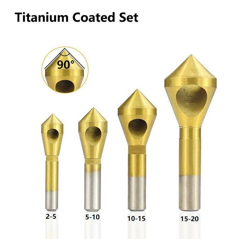 4PCS HSS Countersink Chamfer Drill Bit Set Titanium Coated Deburring Tools V528-CUTTINGDRILL-312424