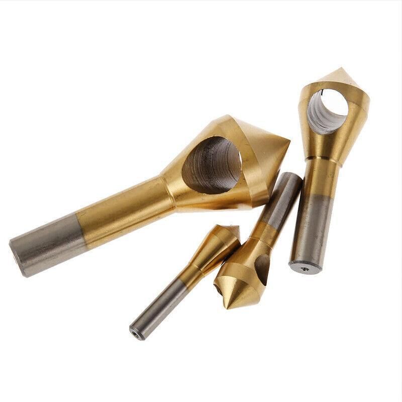 4PCS HSS Countersink Chamfer Drill Bit Set Titanium Coated Deburring Tools V528-CUTTINGDRILL-312424