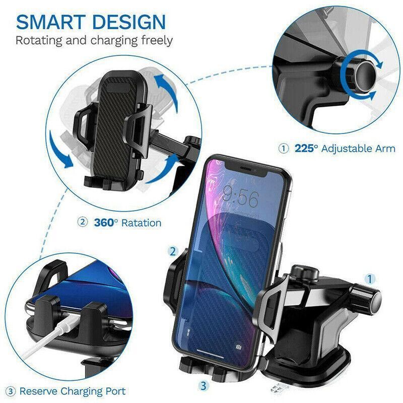 Universal 360 Windshield Mount Car Smart Phone Holder Cradle Long Neck Au V528-CZZJ-AXPK-BLACK-560012