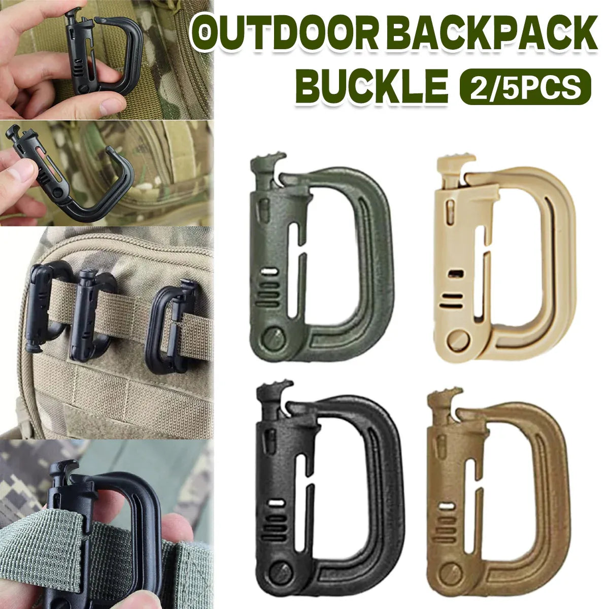 2/5pcs Outdoor D-ring Buckle for Backpack Mountaineering Hiking Camping Clip - 2pcs-Black V528-D-BUCKLE-2PCS-BLACK-986717