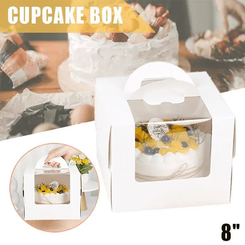 8 Inch Cake Box with Window Paper Packaging Box Handle for Party Wedding Bakery - 10PCS V528-DANGAOHE-8CUN-245973