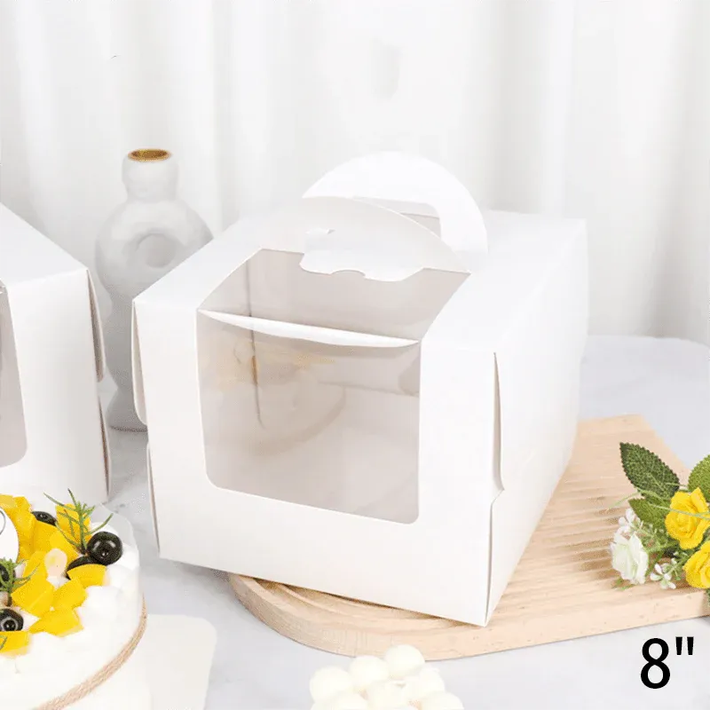 8 Inch Cake Box with Window Paper Packaging Box Handle for Party Wedding Bakery - 10PCS V528-DANGAOHE-8CUN-245973