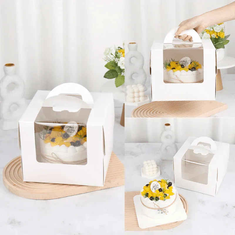 8 Inch Cake Box with Window Paper Packaging Box Handle for Party Wedding Bakery - 10PCS V528-DANGAOHE-8CUN-245973