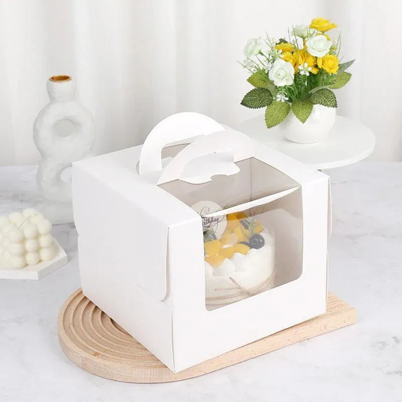 8 Inch Cake Box with Window Paper Packaging Box Handle for Party Wedding Bakery - 10PCS V528-DANGAOHE-8CUN-245973