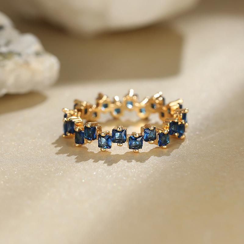 Square Design 1.2ct Simulated Diamond Women Engagement Ring Rose Gold Plated - Dark Blue-Size 6