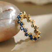 Square Design 1.2ct Simulated Diamond Women Engagement Ring Rose Gold Plated - Dark Blue-Size 6