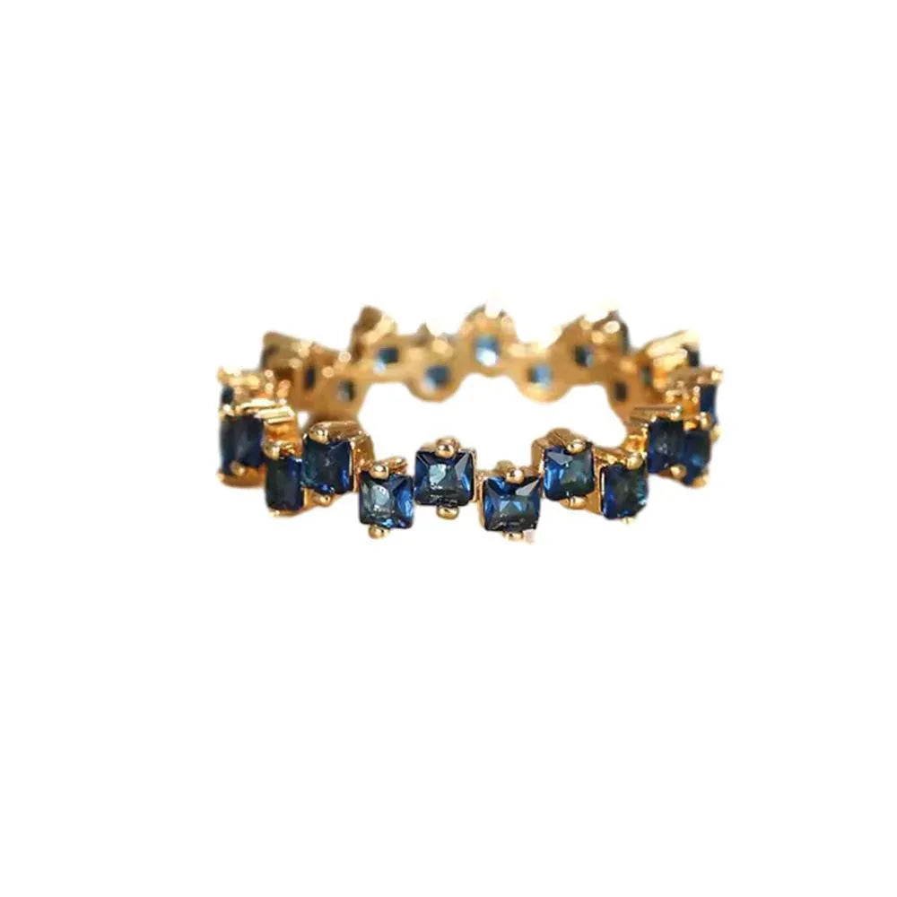 Square Design 1.2ct Simulated Diamond Women Engagement Ring Rose Gold Plated - Dark Blue-Size 8