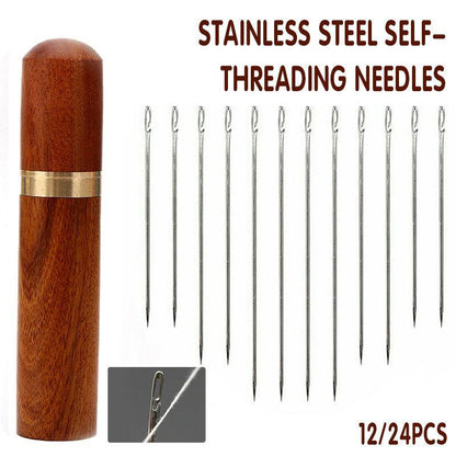 Stainless Steel Self-Threading Needles Opening Sewing Darning Needles 12/24 Pcs - 24PCS V528-DARNINGNEEDL-24PCS-875417