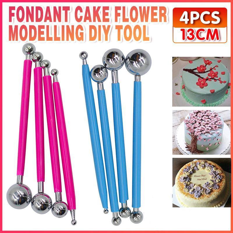4X Fondant Cake Flower Decorating Clay Sugarcraft Ball Engraved Embossing Stick - Hot pink V528-DECORATINGCLAYTOOL-4PCS-PINK-663692
