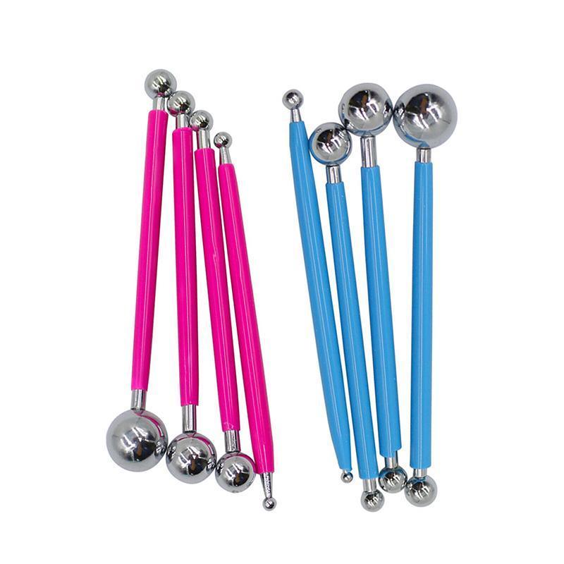 4X Fondant Cake Flower Decorating Clay Sugarcraft Ball Engraved Embossing Stick - Hot pink V528-DECORATINGCLAYTOOL-4PCS-PINK-663692