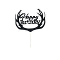 Happy Birthday Cake Topper Colour Printed Acrylic Party Decorations - Black-Deer V528-DEER-BLACK-963533